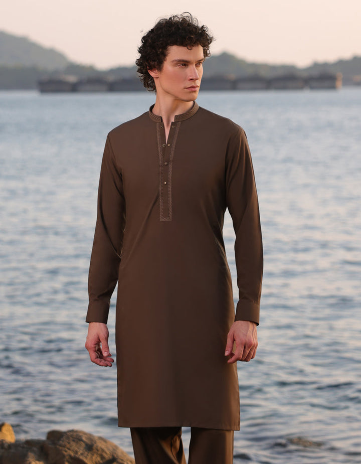 Blended Brown Kurta Trouser - J. Junaid Jamshed