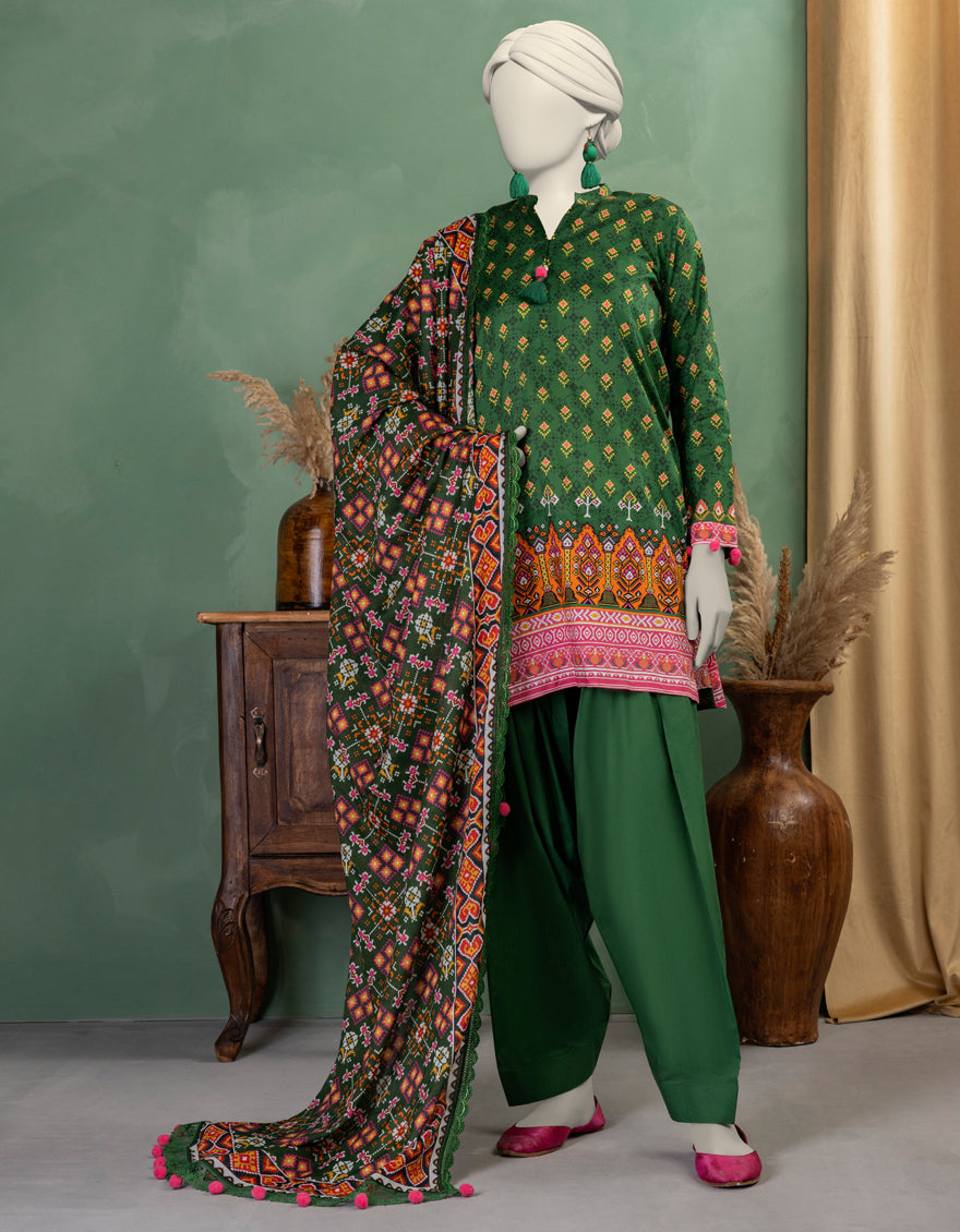 Lawn Green Stitched Suit - J. Junaid Jamshed
