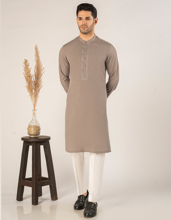 Blended Dull Brown Kurta - J. Junaid Jamshed