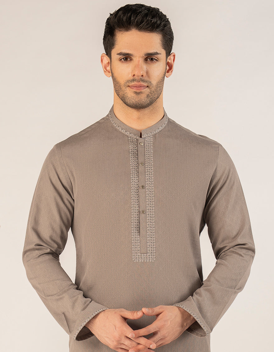 Blended Dull Brown Kurta - J. Junaid Jamshed