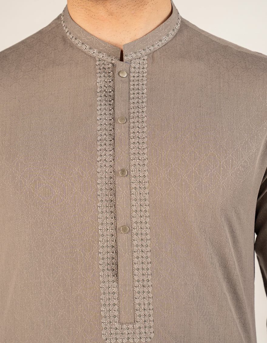 Blended Dull Brown Kurta - J. Junaid Jamshed