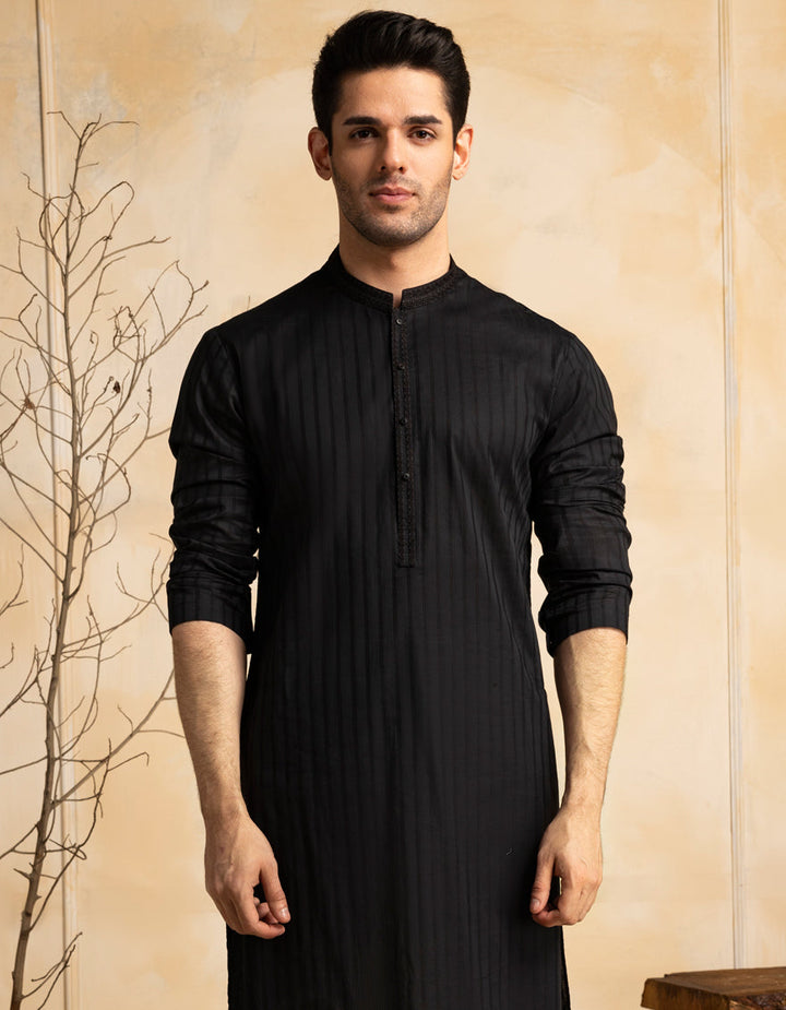Blended Black Kurta - J. Junaid Jamshed