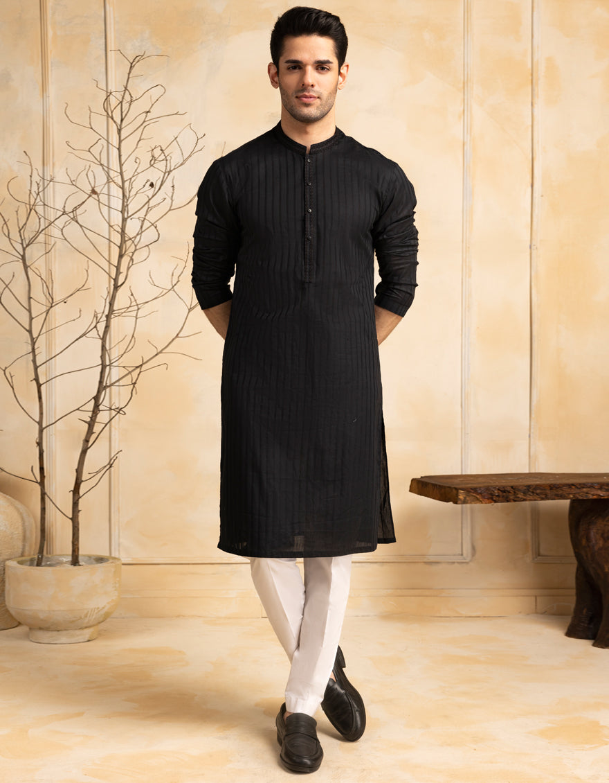 Blended Black Kurta - J. Junaid Jamshed