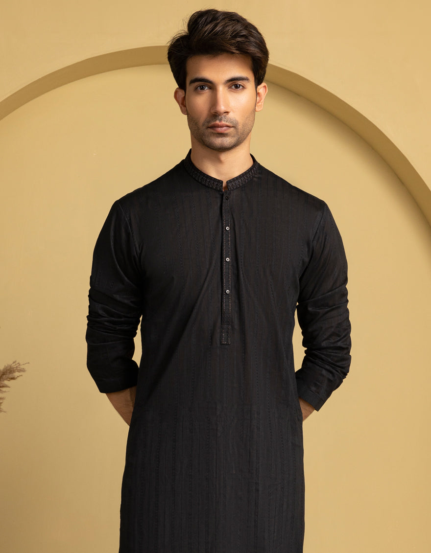 Cotton Black Kurta - J. Junaid Jamshed