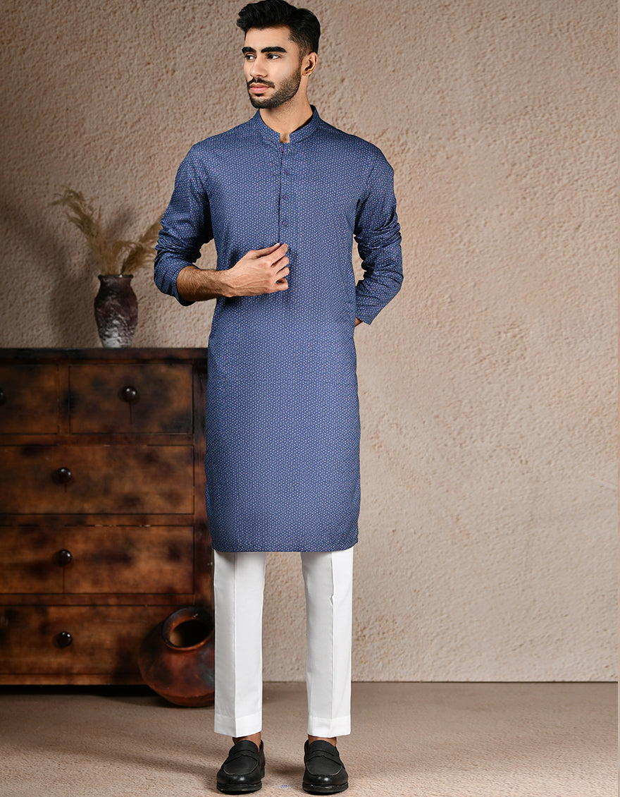 Cotton Blue Kurta - J. Junaid Jamshed