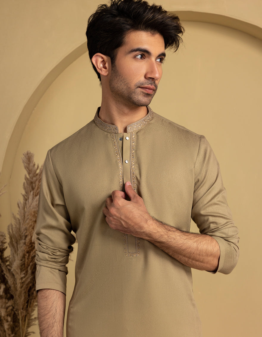 Blended Brown Kurta - J. Junaid Jamshed