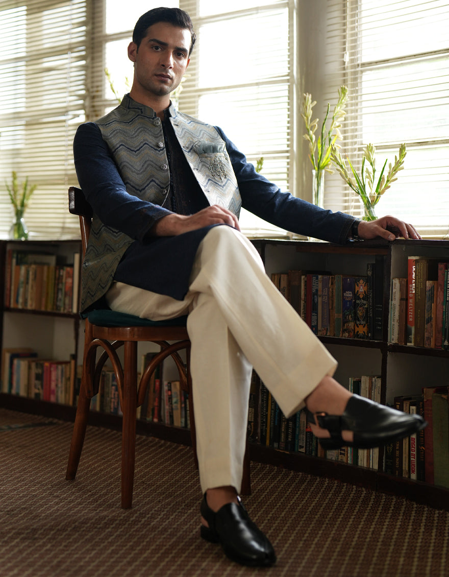 Polyester Grey Waist Coat - J. Junaid Jamshed