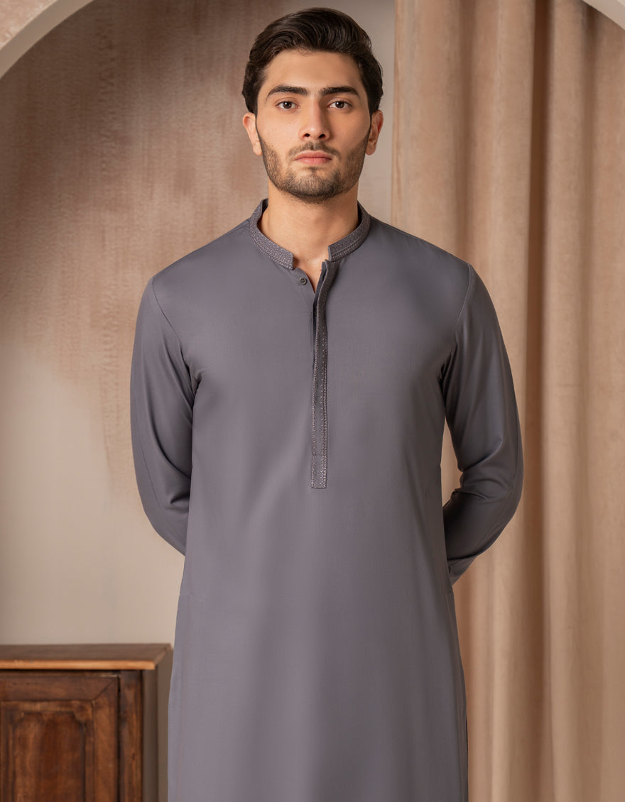 Blended Grey Shalwar Kameez - J. Junaid Jamshed