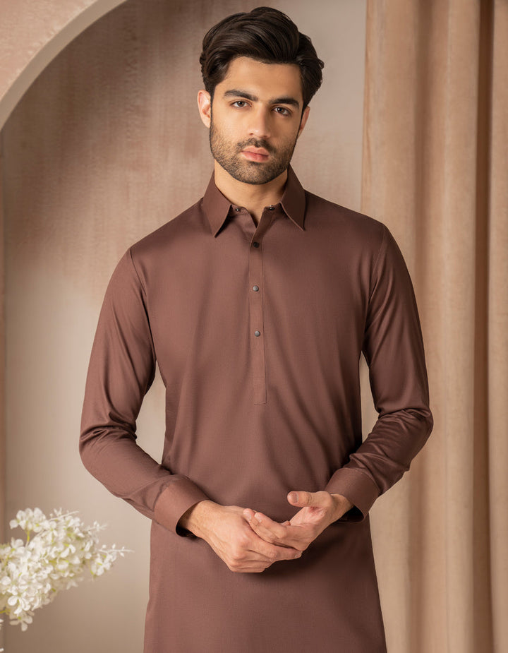 Cotton Brown Shalwar Kameez - J. Junaid Jamshed