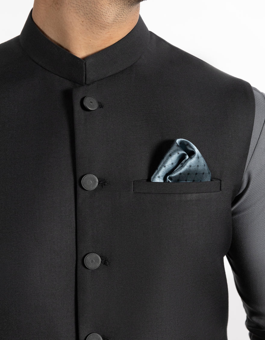 Suiting Black Waist Coat - J. Junaid Jamshed