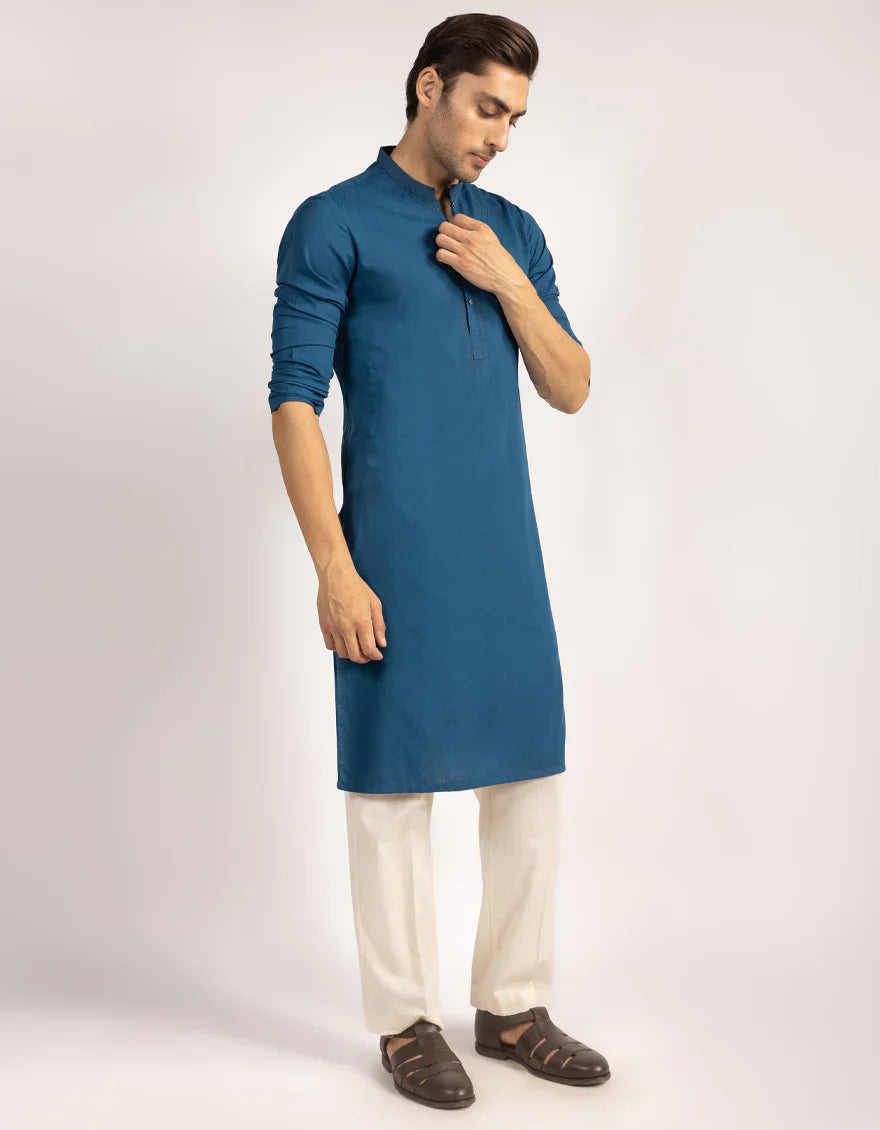 Blended Blue Kurta - J. Junaid Jamshed