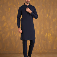 Blended Blue Unstitched Suit - J. Junaid Jamshed