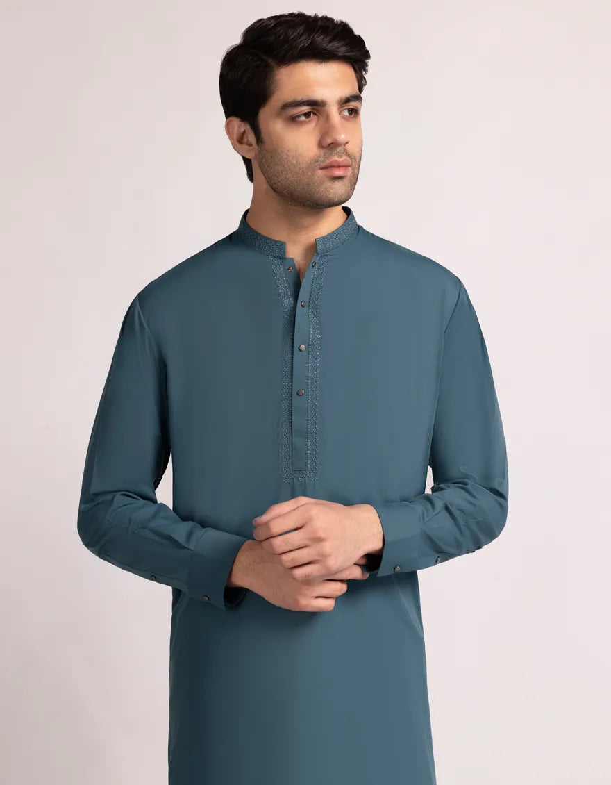 Blended Sea Green Kurta Trouser- J. Junaid Jamshed