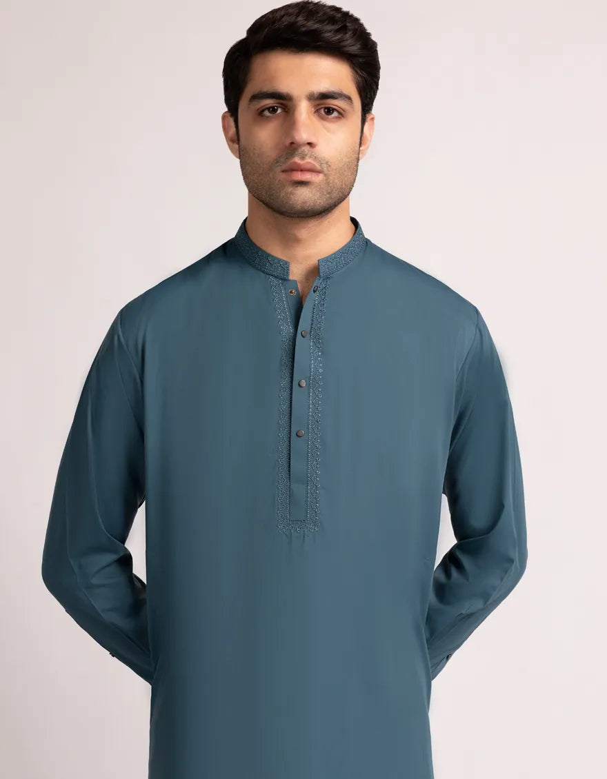 Blended Sea Green Kurta Trouser- J. Junaid Jamshed