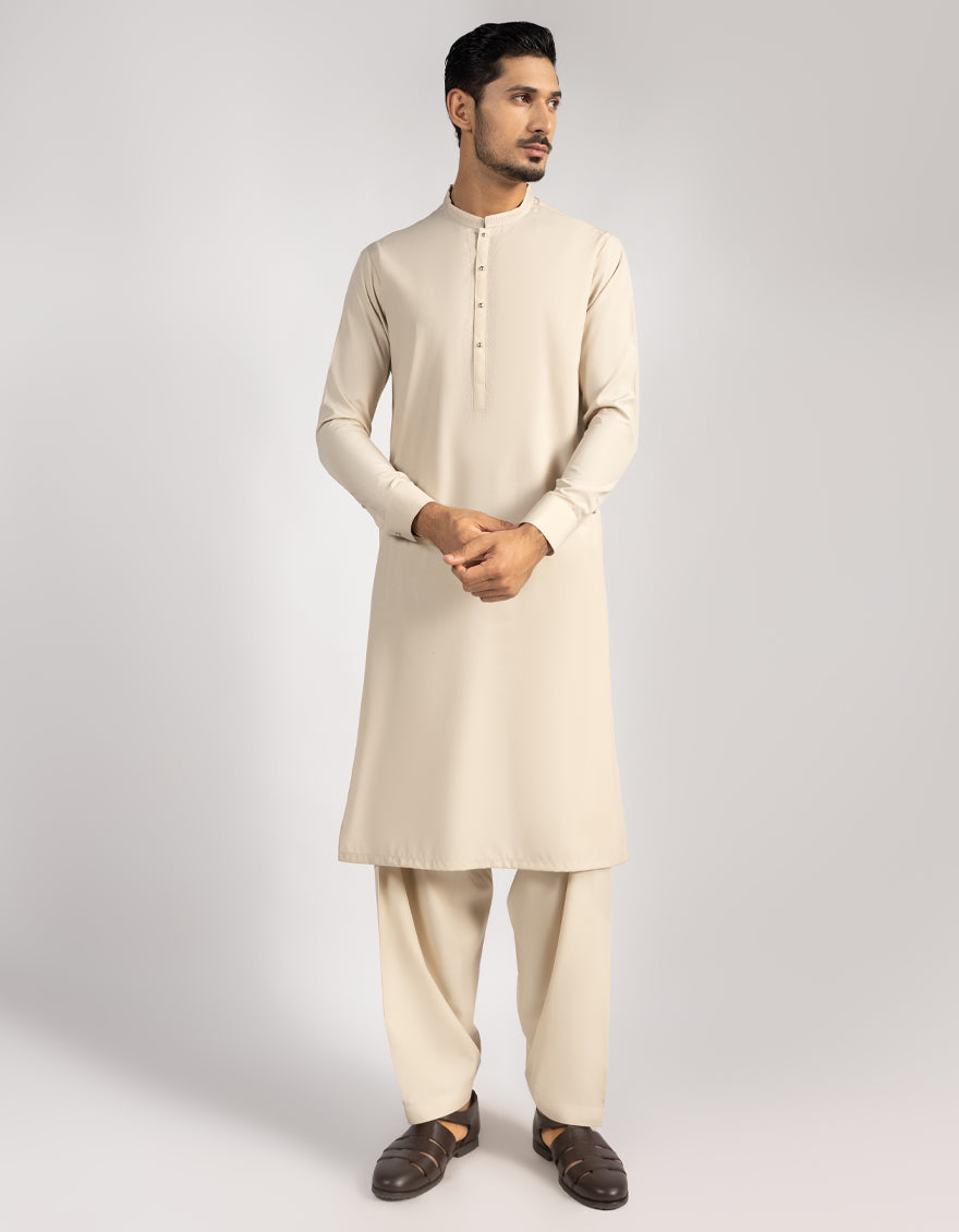 Blended Beige Shalwar Kameez - J. Junaid Jamshed