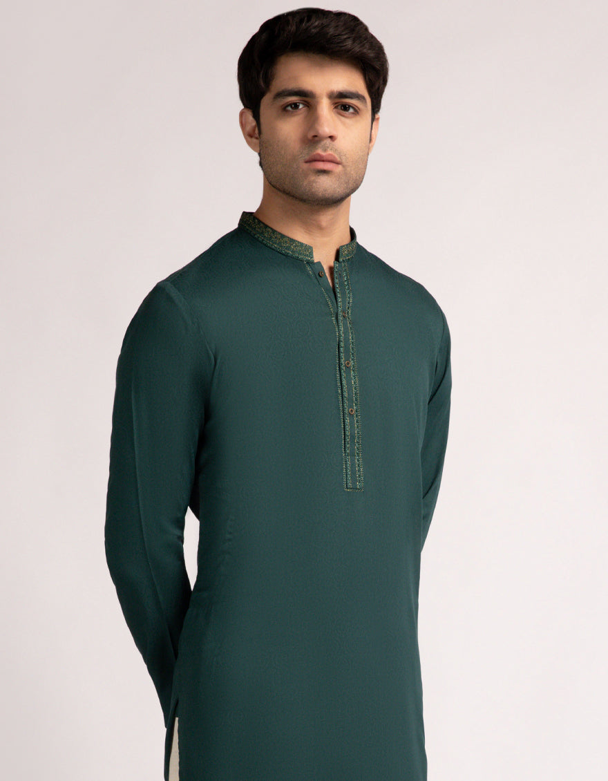 Blended Green Kurta Trouser- J. Junaid Jamshed