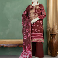 Lawn Maroon Unstitched Suit - J. Junaid Jamshed