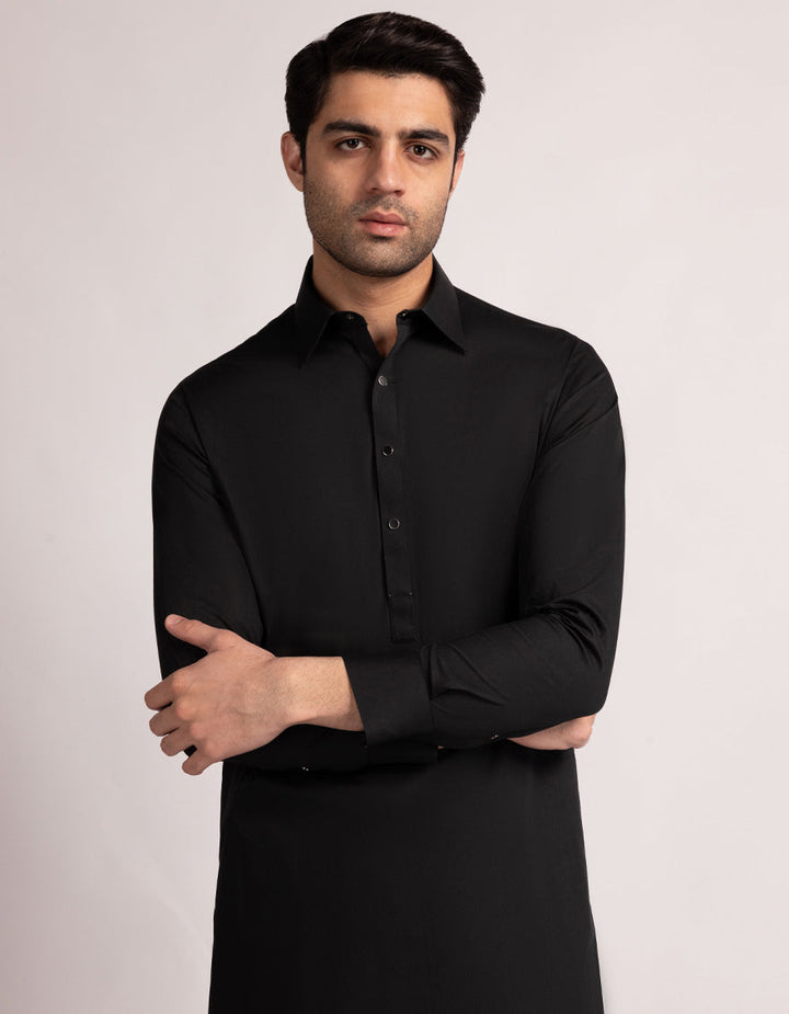 Blended Black Shalwar Kameez  - J. Junaid Jamshed