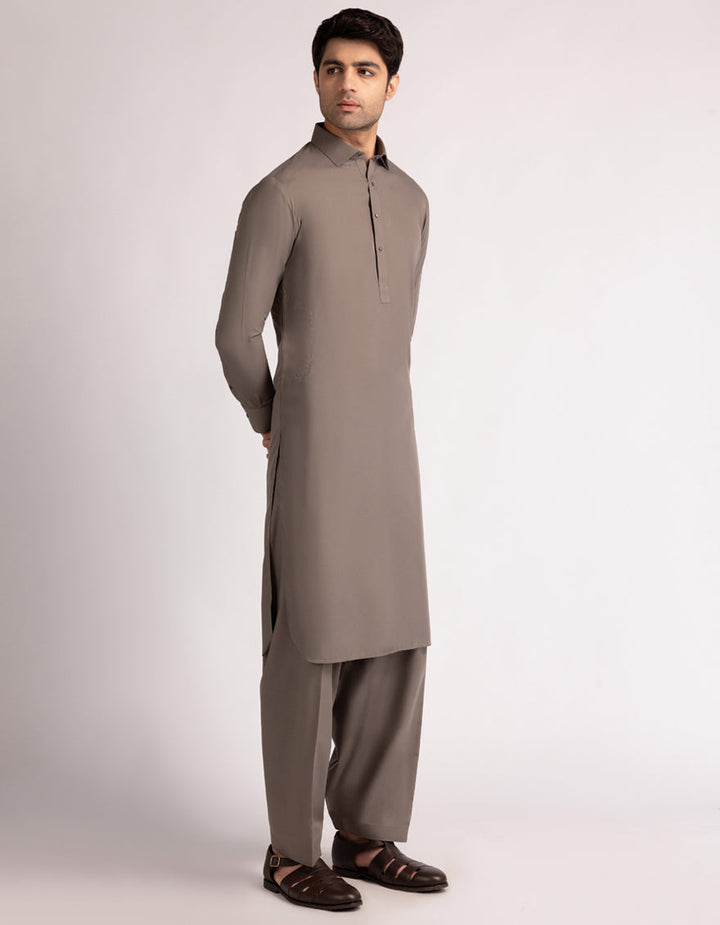 Polyester Ash Brown Shalwar Kameez - J. Junaid Jamshed