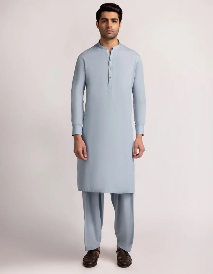 Polyester Sky Blue Shalwar Kameez  - J. Junaid Jamshed