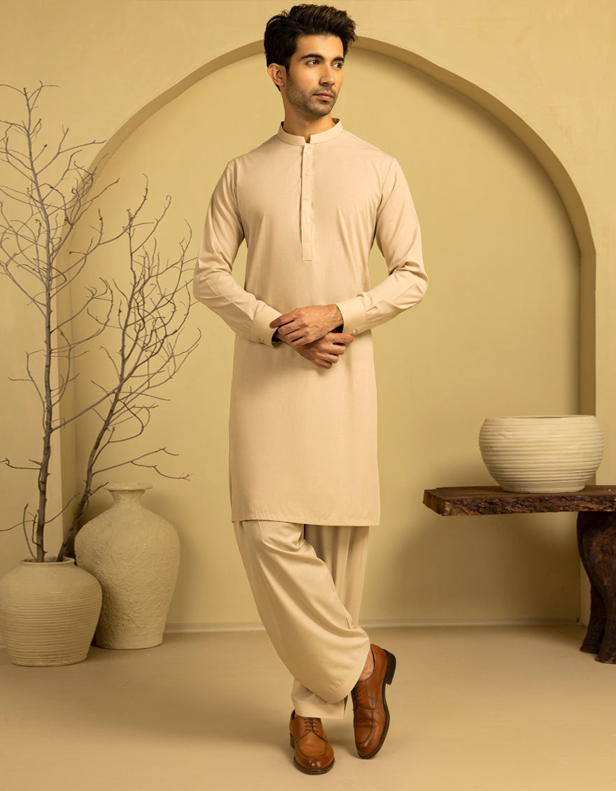 Blended White Unstitched Suit - J. Junaid Jamshed