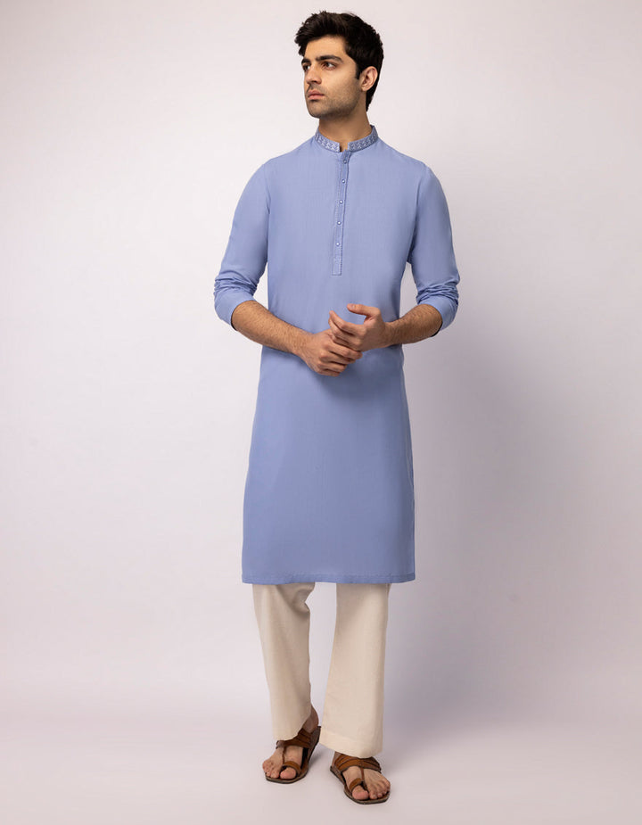Polyester Periwinkle Kurta - J. Junaid Jamshed