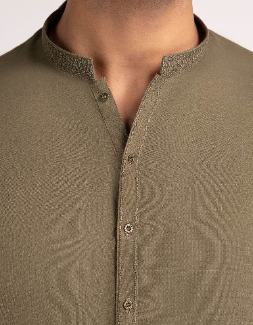 Blended Mehndi Green Shalwar Kameez  - J. Junaid Jamshed