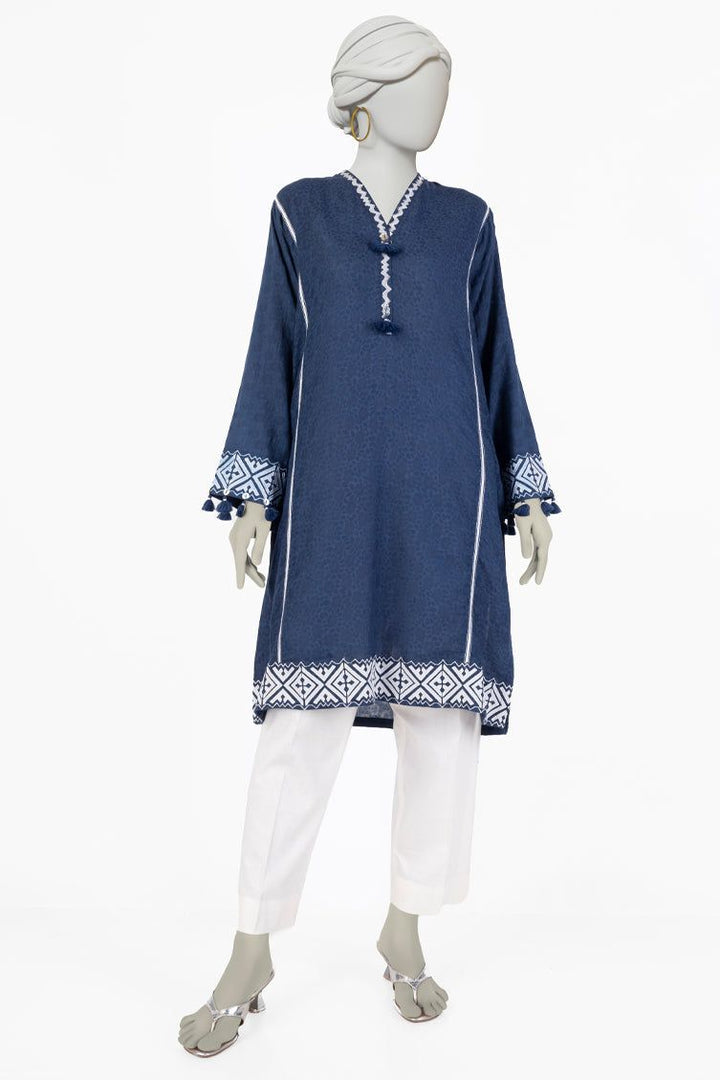 Dobby Blue Kurti - J. Junaid Jamshed