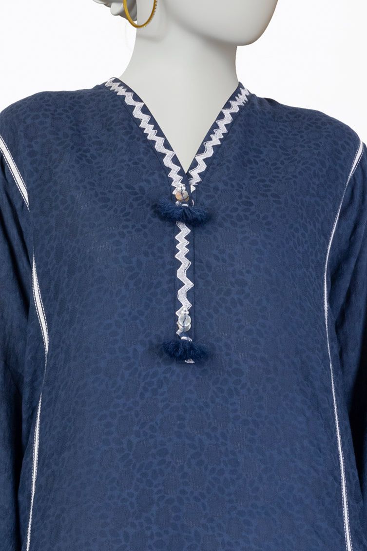 Dobby Blue Kurti - J. Junaid Jamshed