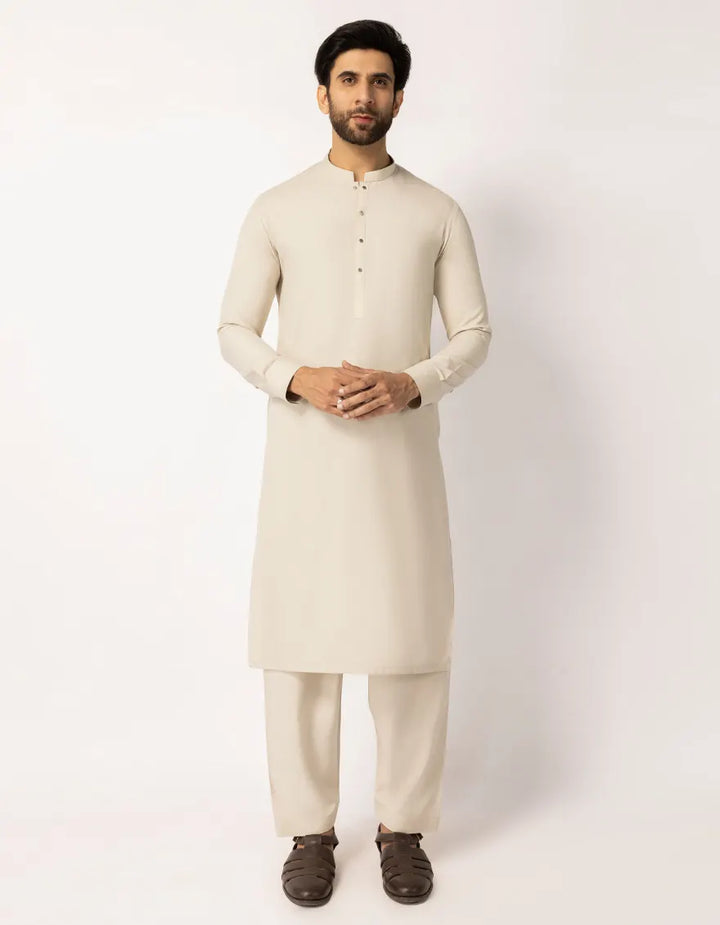Blended Beige Shalwar Kameez - J. Junaid Jamshed