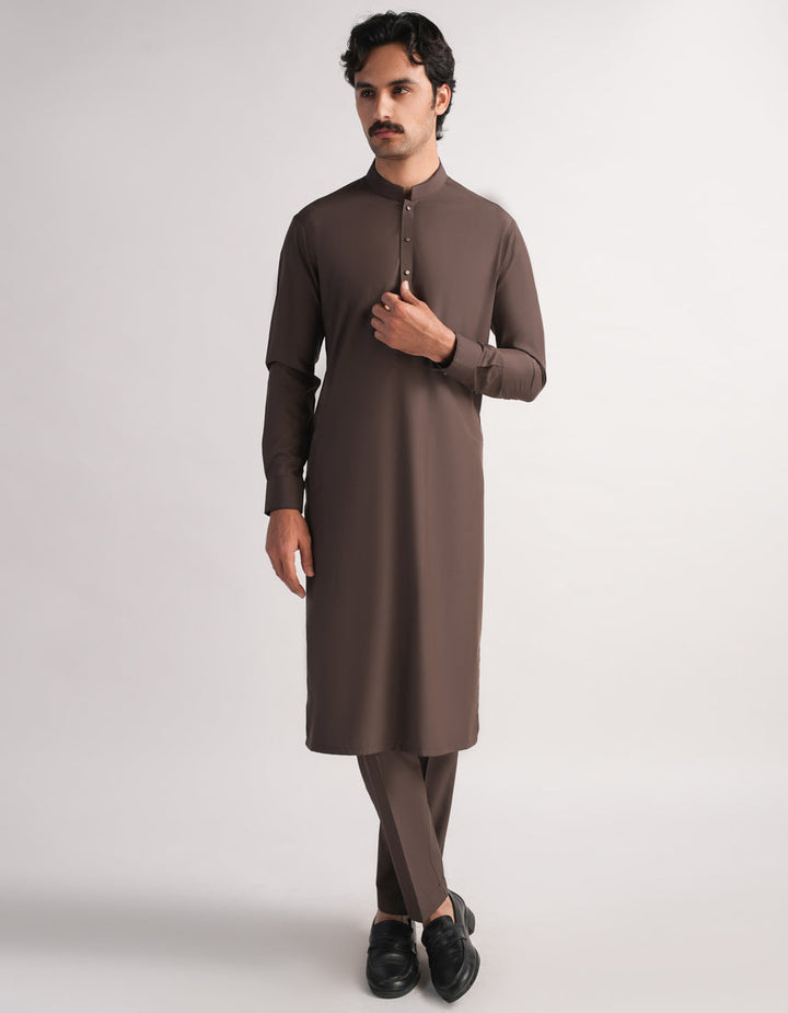 Blended Brown Kurta Trouser - J. Junaid Jamshed