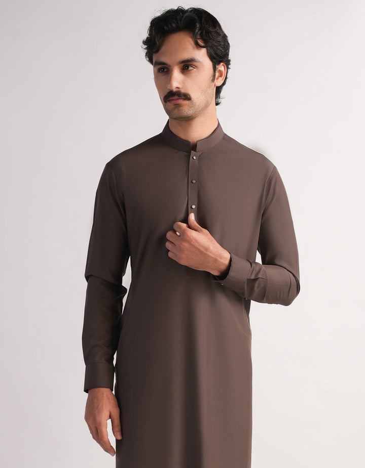 Blended Brown Kurta Trouser - J. Junaid Jamshed