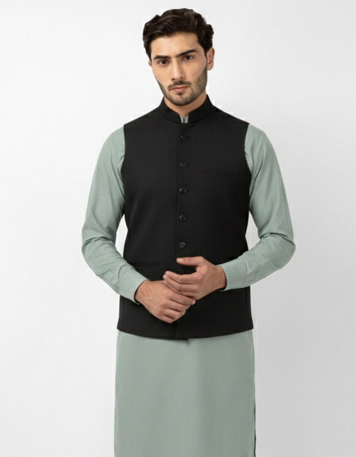 Blended Grey Waist Coat - J. Junaid Jamshed