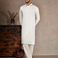 Blended White Unstitched Suit - J. Junaid Jamshed