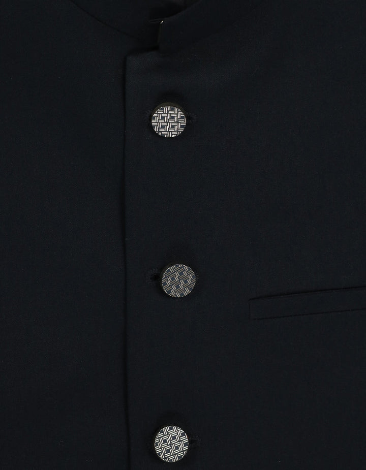 Blended Navy Blue Waist Coat - J. Junaid Jamshed
