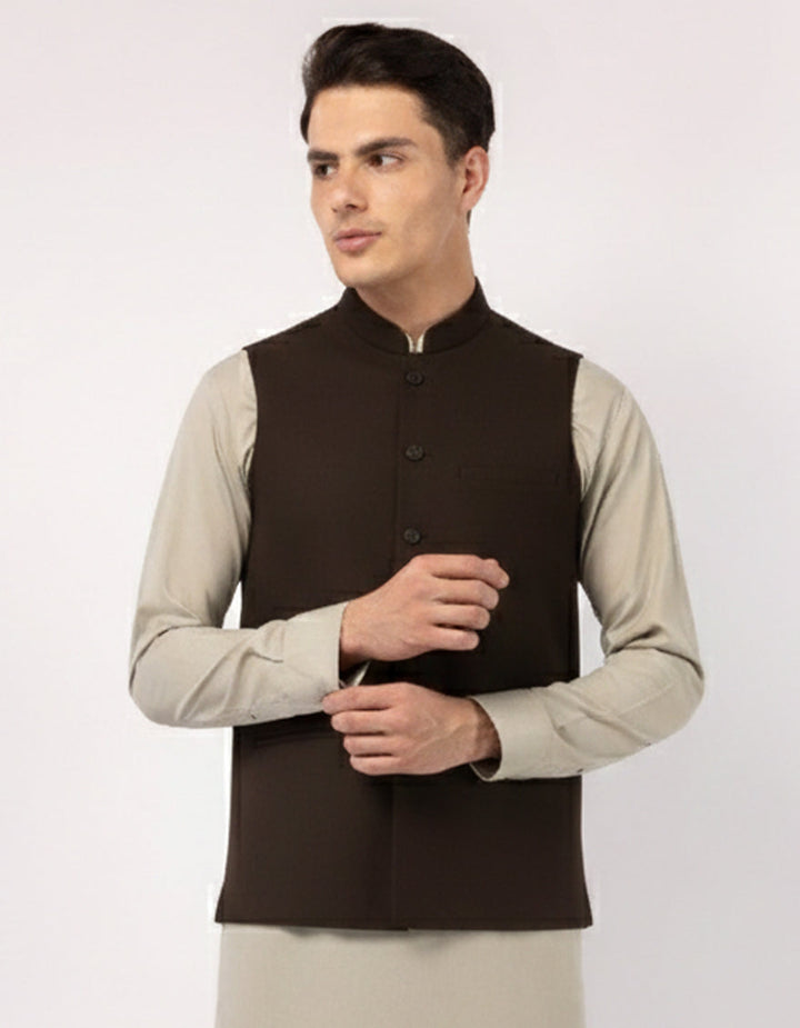 Blended Brown Waist Coat - J. Junaid Jamshed