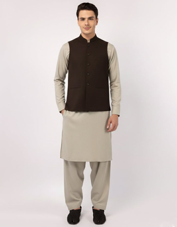 Blended Brown Waist Coat - J. Junaid Jamshed