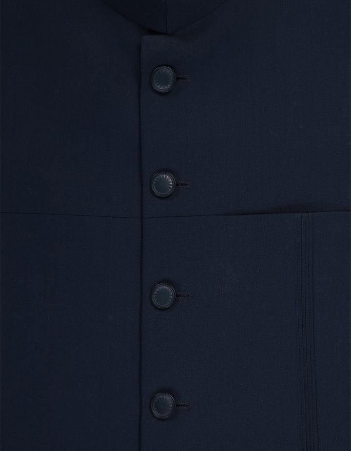 Blended Navy Blue Waist Coat - J. Junaid Jamshed