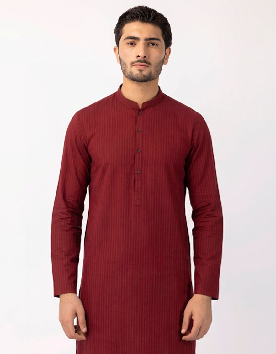 Cotton Maroon Kurta Trouser - J. Junaid Jamshed