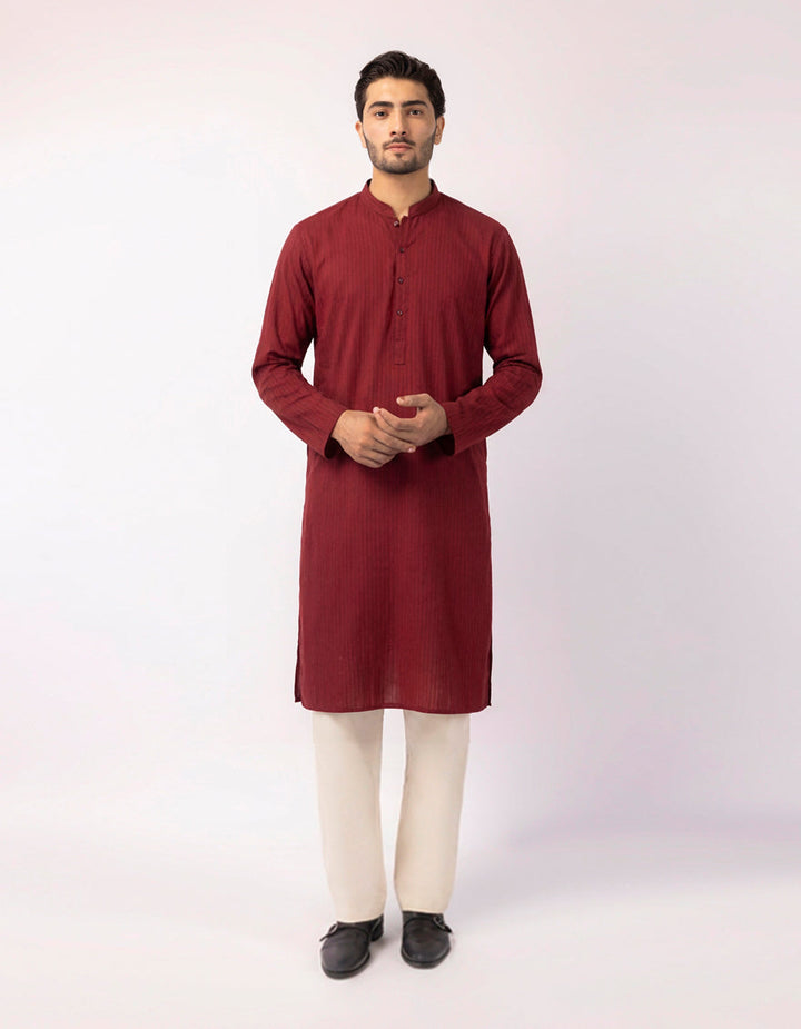 Cotton Maroon Kurta Trouser - J. Junaid Jamshed