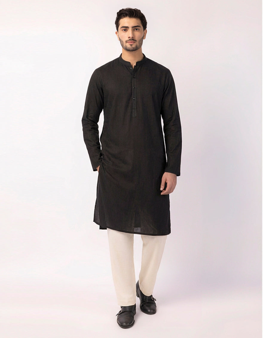 Cotton Black Kurta - J. Junaid Jamshed