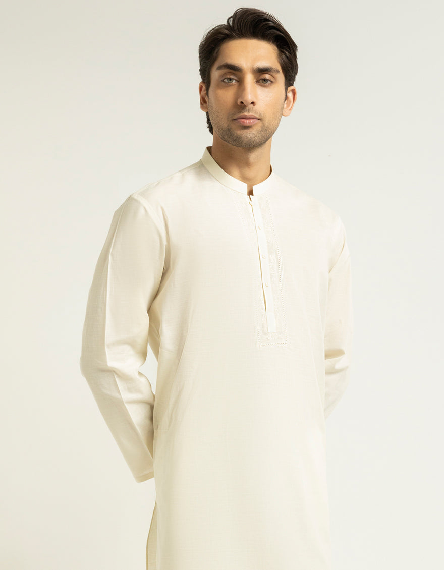 Cotton Cream Kurta Trouser - J. Junaid Jamshed