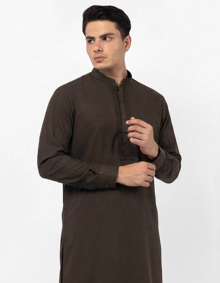 Cotton Coffee Brown Shalwar Kameez - J. Junaid Jamshed