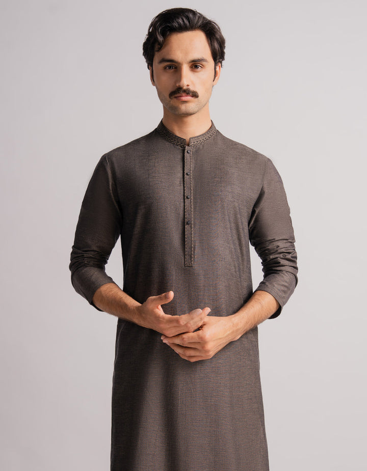 Cotton Charcoal Kurta - J. Junaid Jamshed