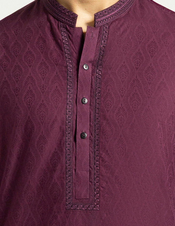 Cotton Maroon Kurta - J. Junaid Jamshed