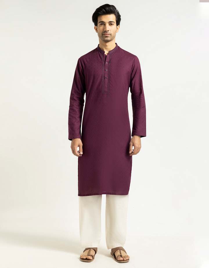 Cotton Maroon Kurta - J. Junaid Jamshed