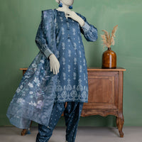 Lawn Blue Stitched Suit - J. Junaid Jamshed