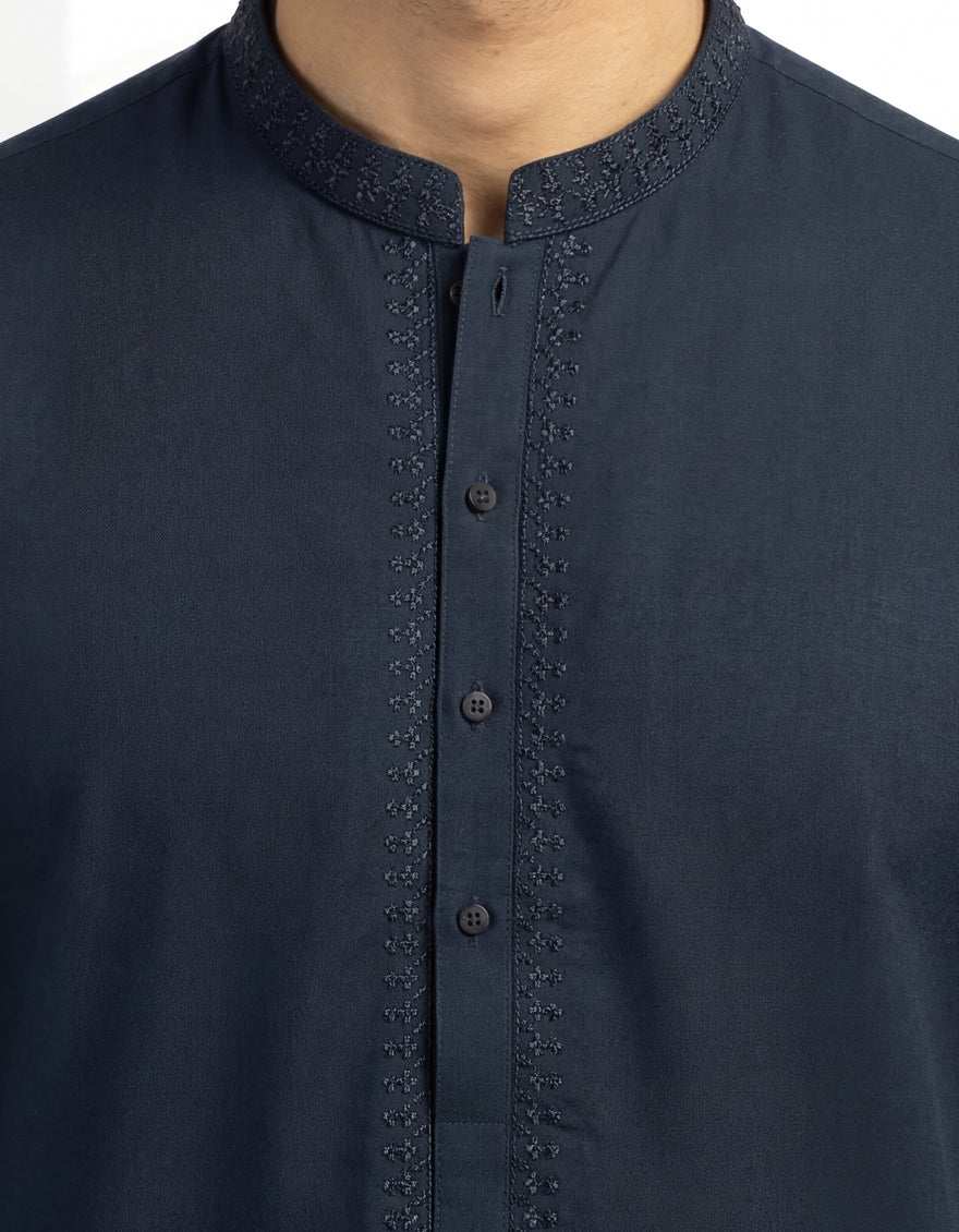 Polyester Teal Blue Kurta Trouser - J. Junaid Jamshed