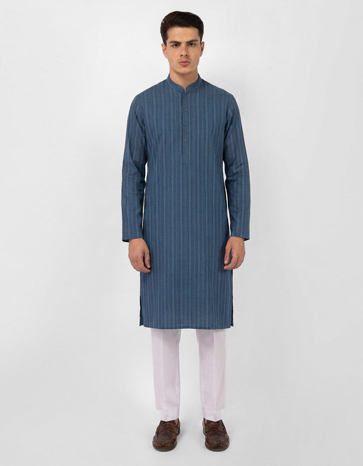 Cotton Blue Kurta Trouser - J. Junaid Jamshed