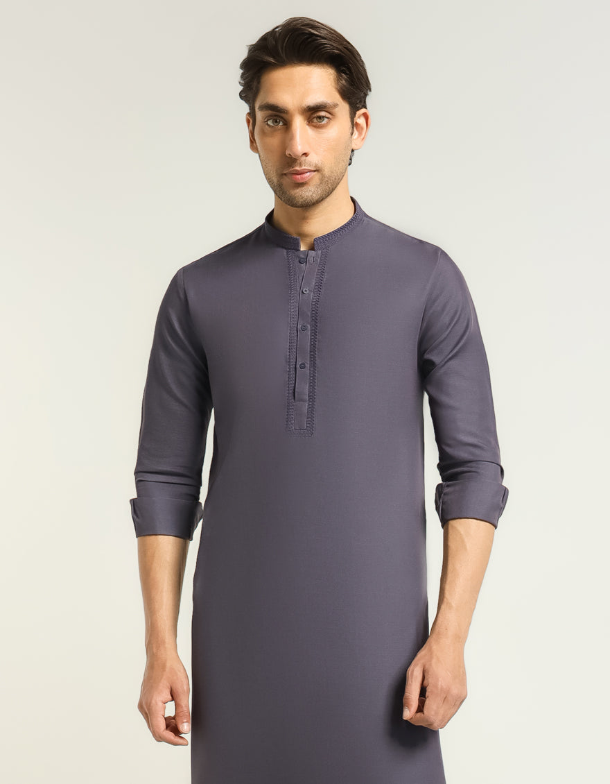 Blended Dark Grey Kurta Trouser - J. Junaid Jamshed